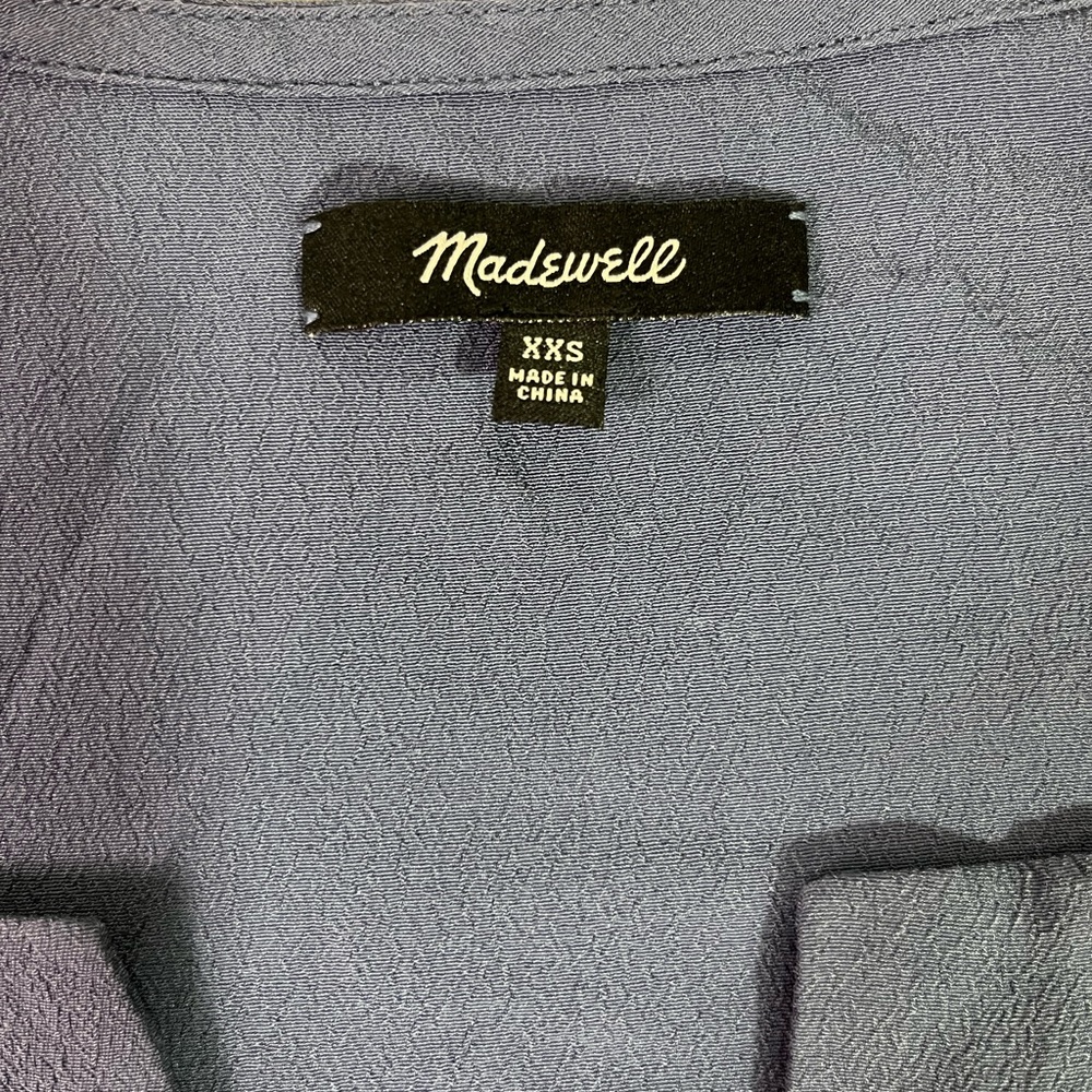 Madewell Blue V-Neck Dress with Pockets Short Sleeve that Ties Women’s Size XXS - Picture 3 of 7